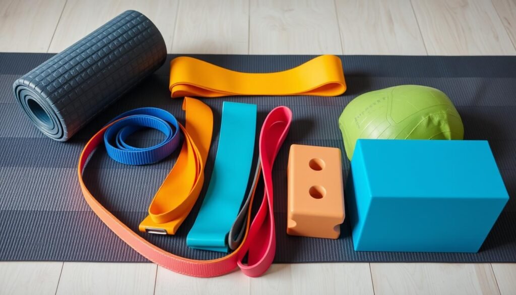 Alat bantu stretching seperti foam roller dan resistance band untuk stretching sebelum dan sesudah olahraga Alat bantu stretching seperti foam roller dan resistance band untuk stretching sebelum dan sesudah olahraga