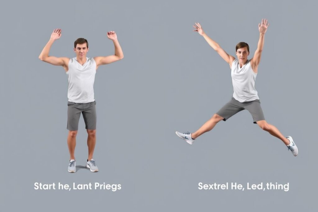 Gerakan jumping jacks untuk pemanasan sebelum stretching dan olahraga Gerakan jumping jacks untuk pemanasan sebelum stretching dan olahraga