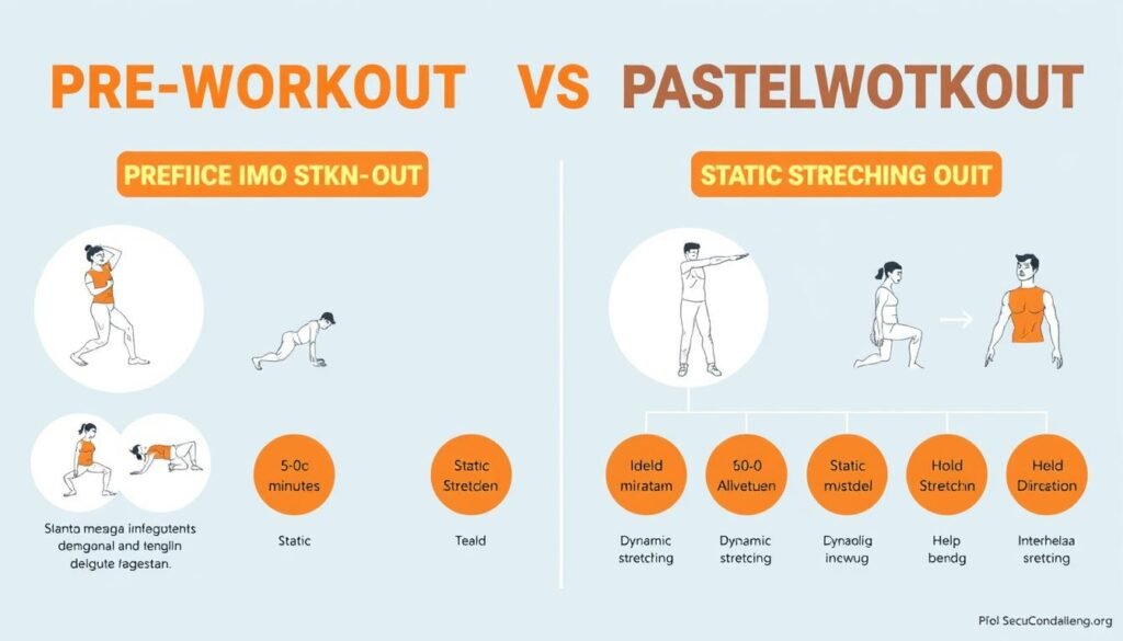 Infografis perbandingan stretching sebelum dan sesudah olahraga dengan durasi ideal Infografis perbandingan stretching sebelum dan sesudah olahraga dengan durasi ideal